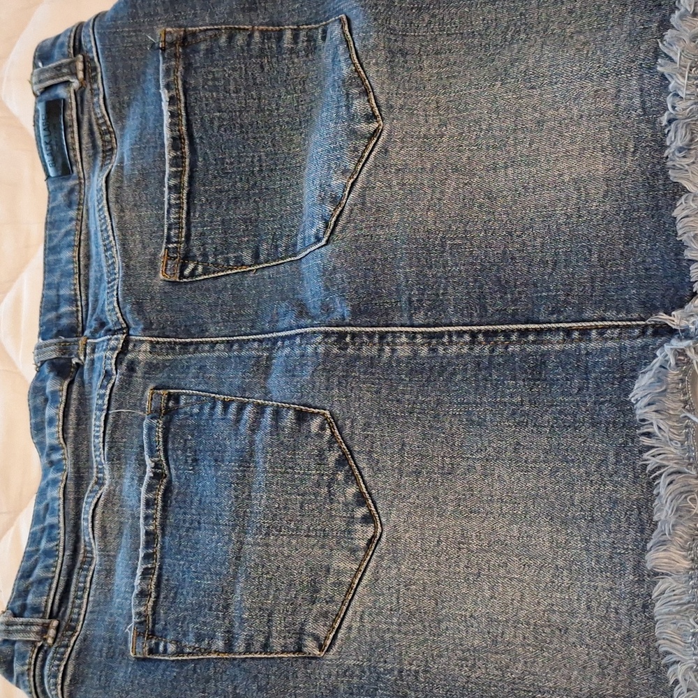 Denim Mini Skirt with Frayed Hem
